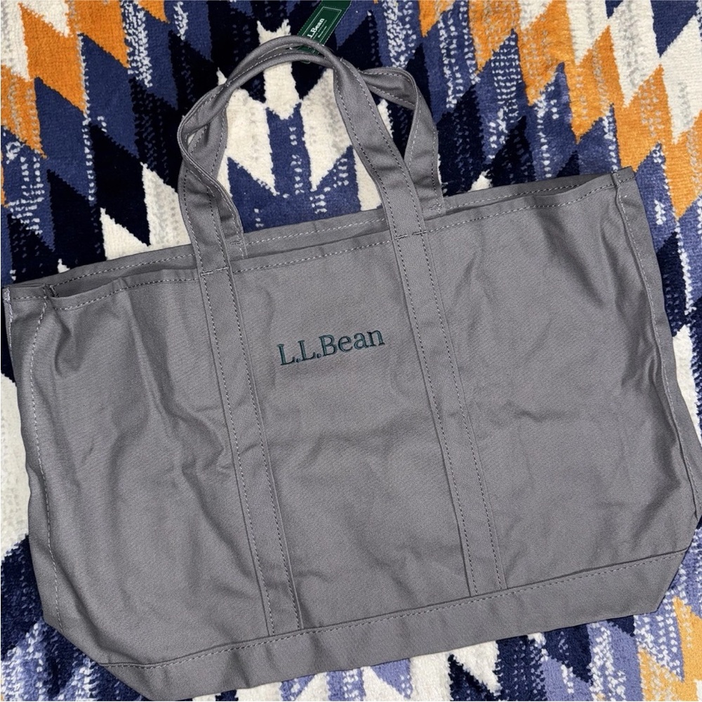 LL Bean Grocery Tote Bag Cotton Grey Japan Exclusive New NWT Platinum - Picture 4 of 7